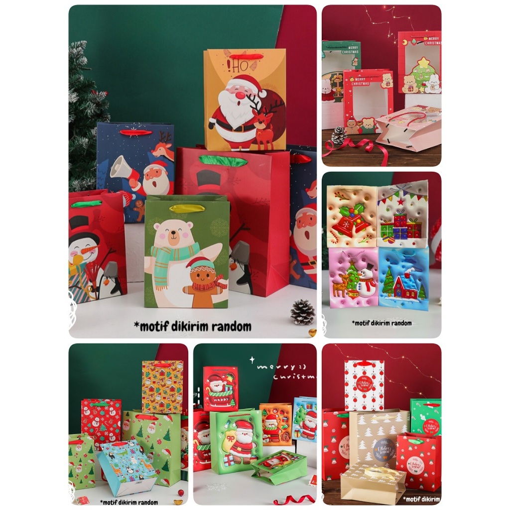 Paper bag natal / paper bag natal tutup / bag motif natal / goodie bag natal christmas / paper bag c
