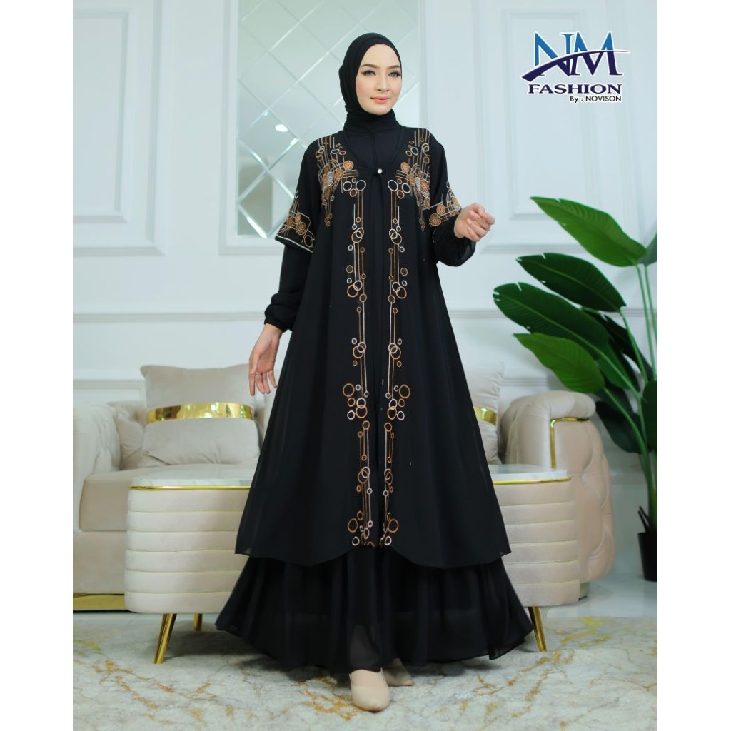 Nura Collection Official - Karina Cardi NM - Gamis Set Cardi Lepas Pasang Bahan Ceruti - Baju Gamis 