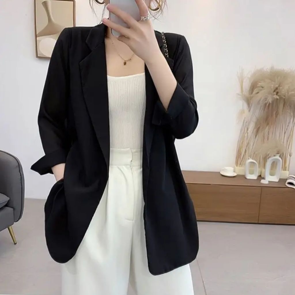 Blazer Longgar Wanita Kasual Lengan Panjang