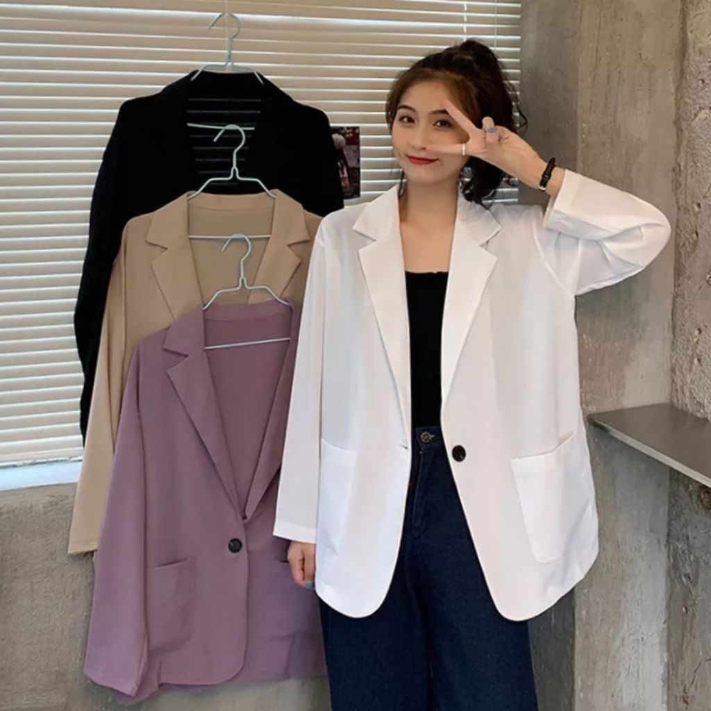 Blazer wanita atasan longgar lengan panjang