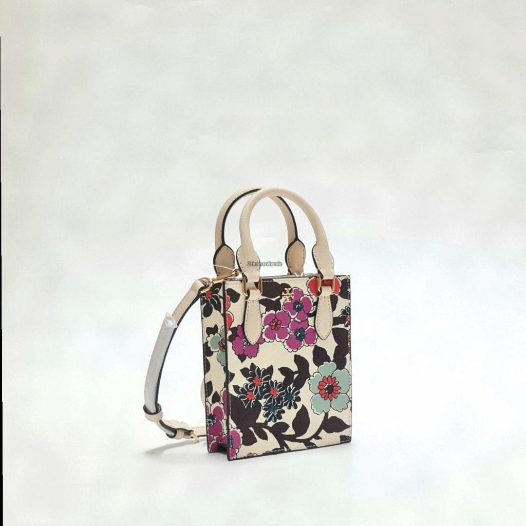 Tb Emerson Printed Mini Shopper Tote Cream Red Blue Wallpaper Floral