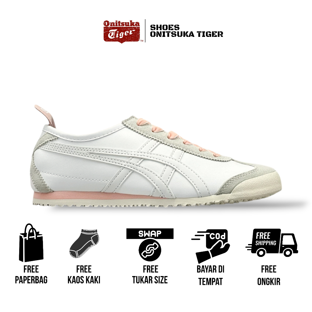 Onitsuka Tiger mexico 66 women's shoes white breeze pink free paperbag & kaos kaki