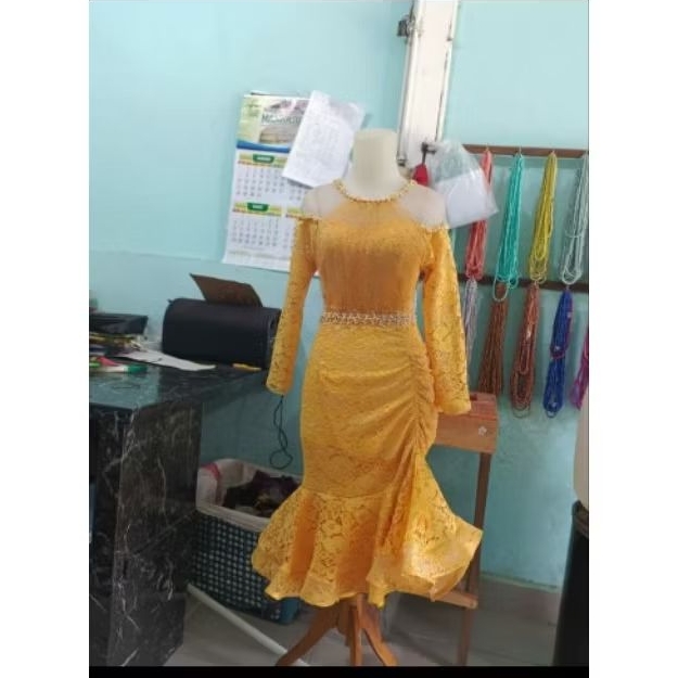 Gaun Batik Brokat Mewah Premium. Gaun Singer/Pesta/Kondangan/Wisuda