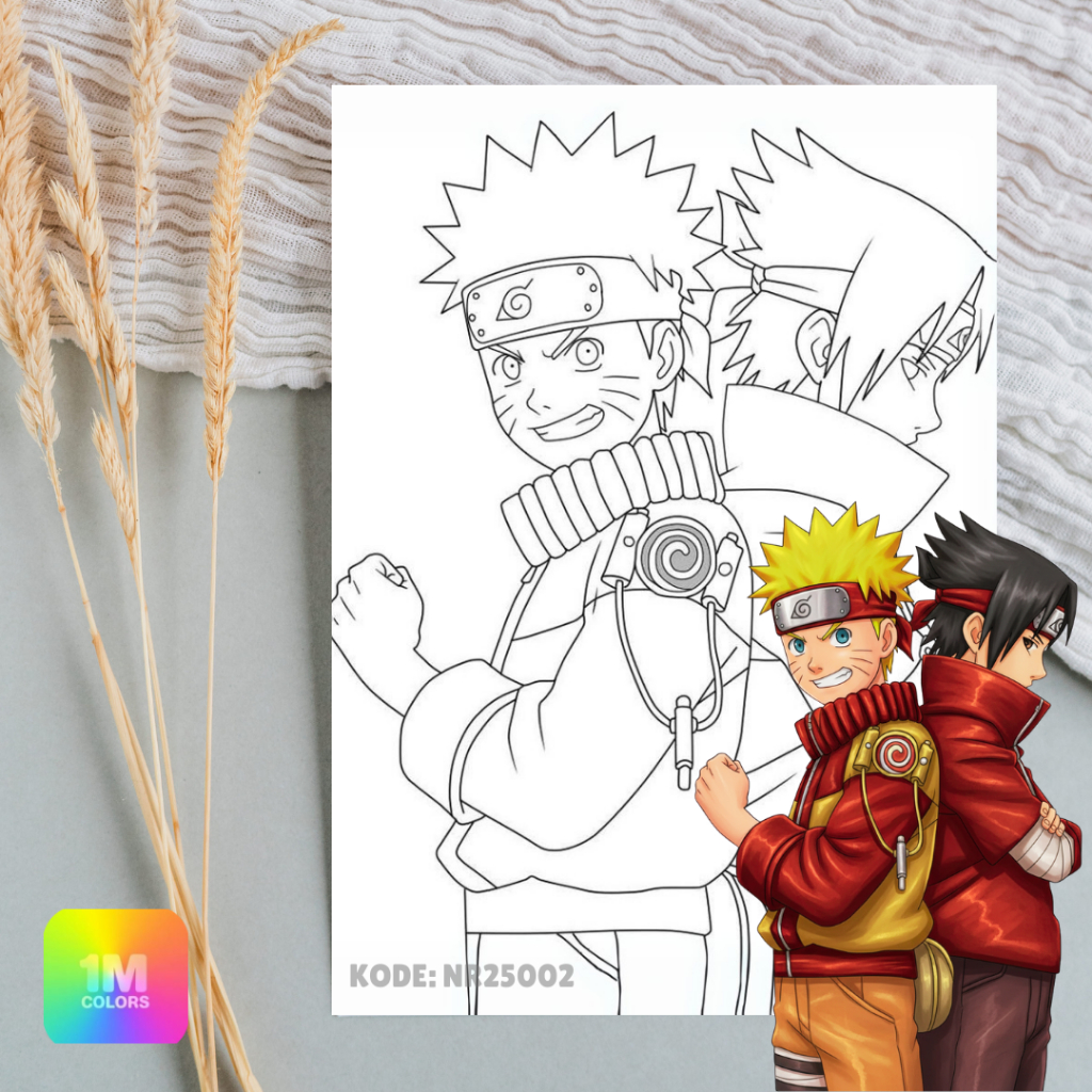 NR25002 Kertas Belajar Gambar Sketsa Mewarnai Naruto Sasuke Anak PAUD TK Ukuran A4 HVS 100gsm