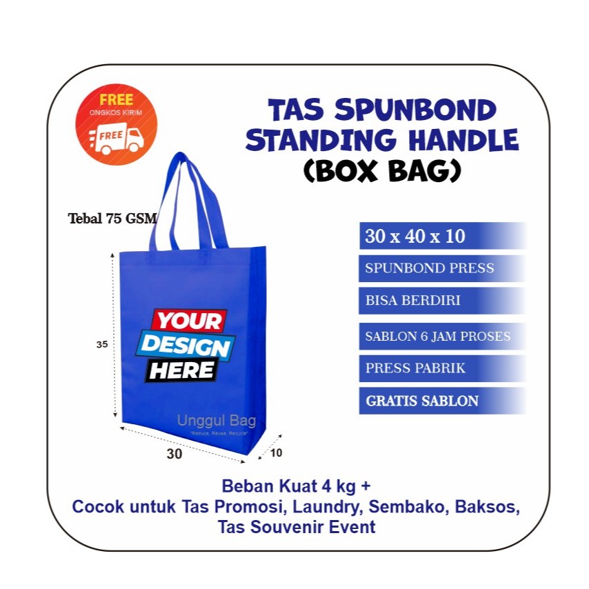 HBPA TAS BOX SPUNBOND STANDING HANDLE 30x40x10 SABLON CUSTOM