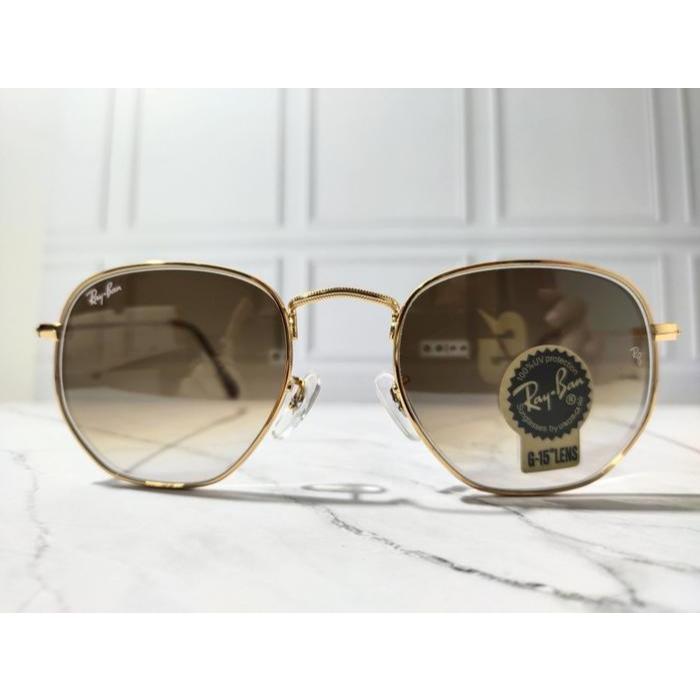 Kacamata Rayban Hexagonal Gold Brown Gradasi Size 51 Original