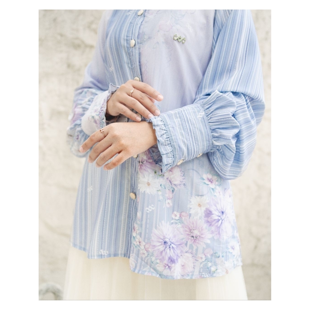 Blouse Kemeja Stripe / Salur Blouse / Motif Bunga / Elegan / Muslimah / Atasan Wanita / Lebaran / Ko