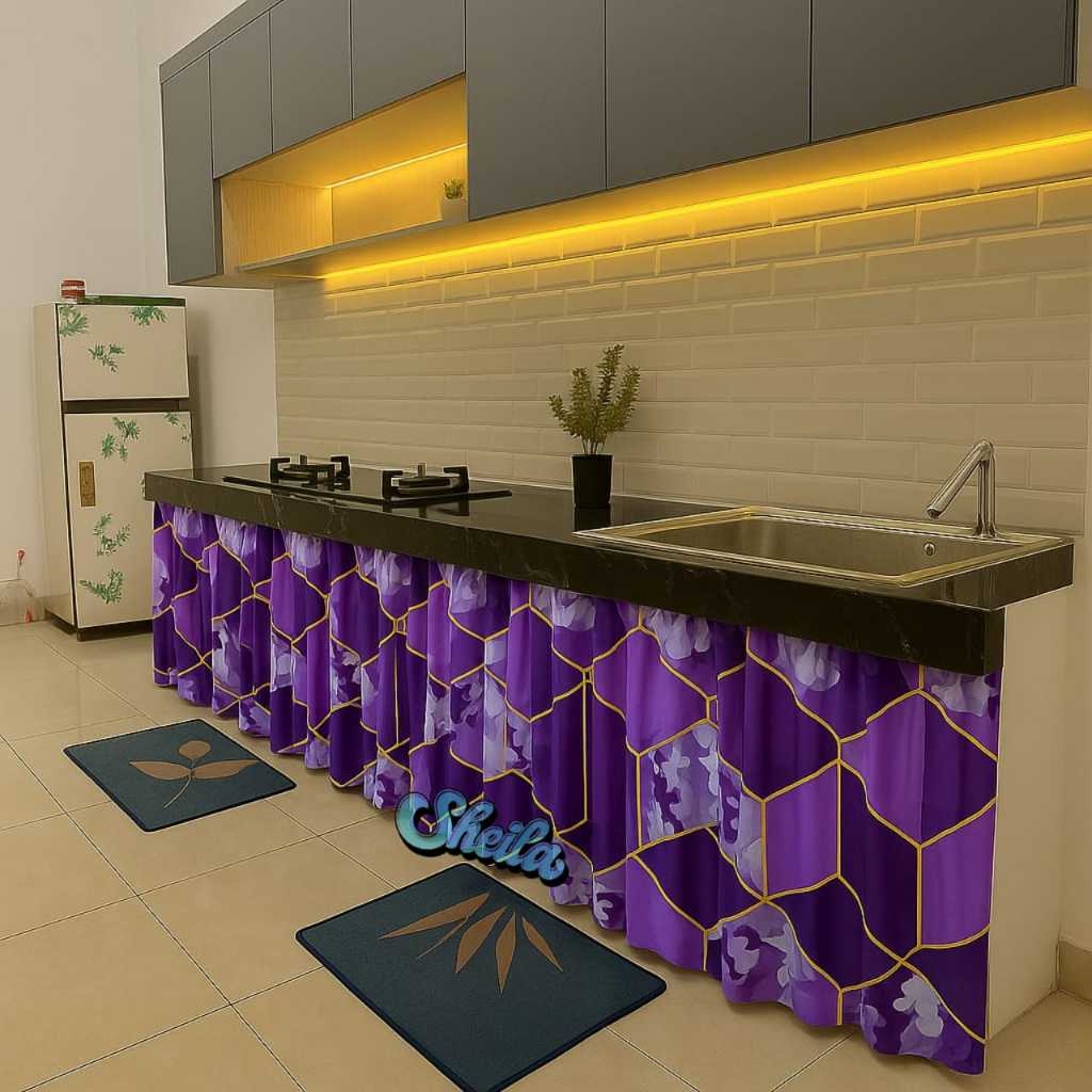 Gorden Korden Hordeng Kolong Dapur Bawah Wastafel Ukuran 100 x 70 Cm Motif Bunga Karakter Angsa Kurf