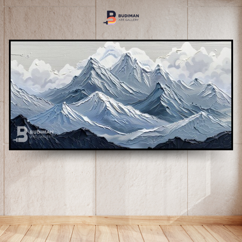 lukisan hiasan dinding pemandangan gunung musim dingin sejuk