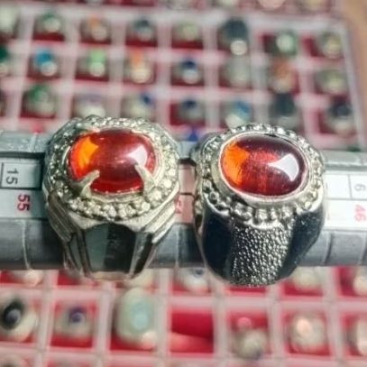 Batu cincin merah delima merah paparacha, cincin batu akik pria wanita