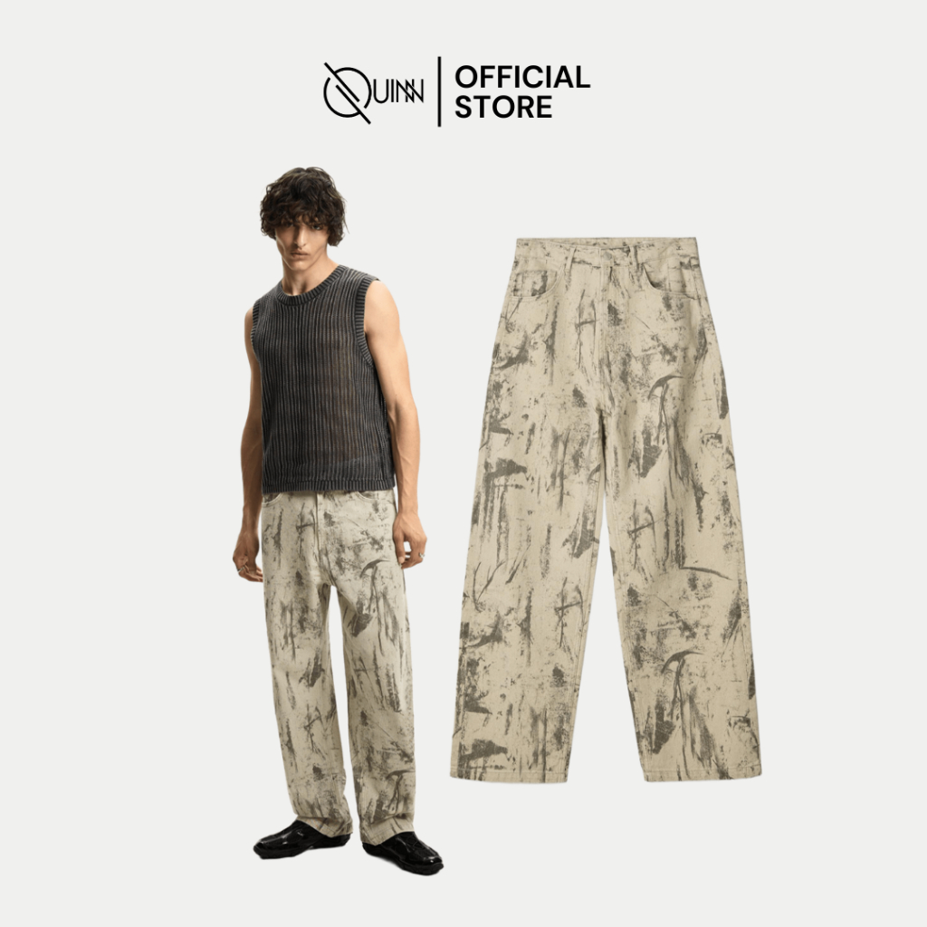 Bershka Baggy Jeans Printed / Celana Panjang Pria Korean Style Oversize