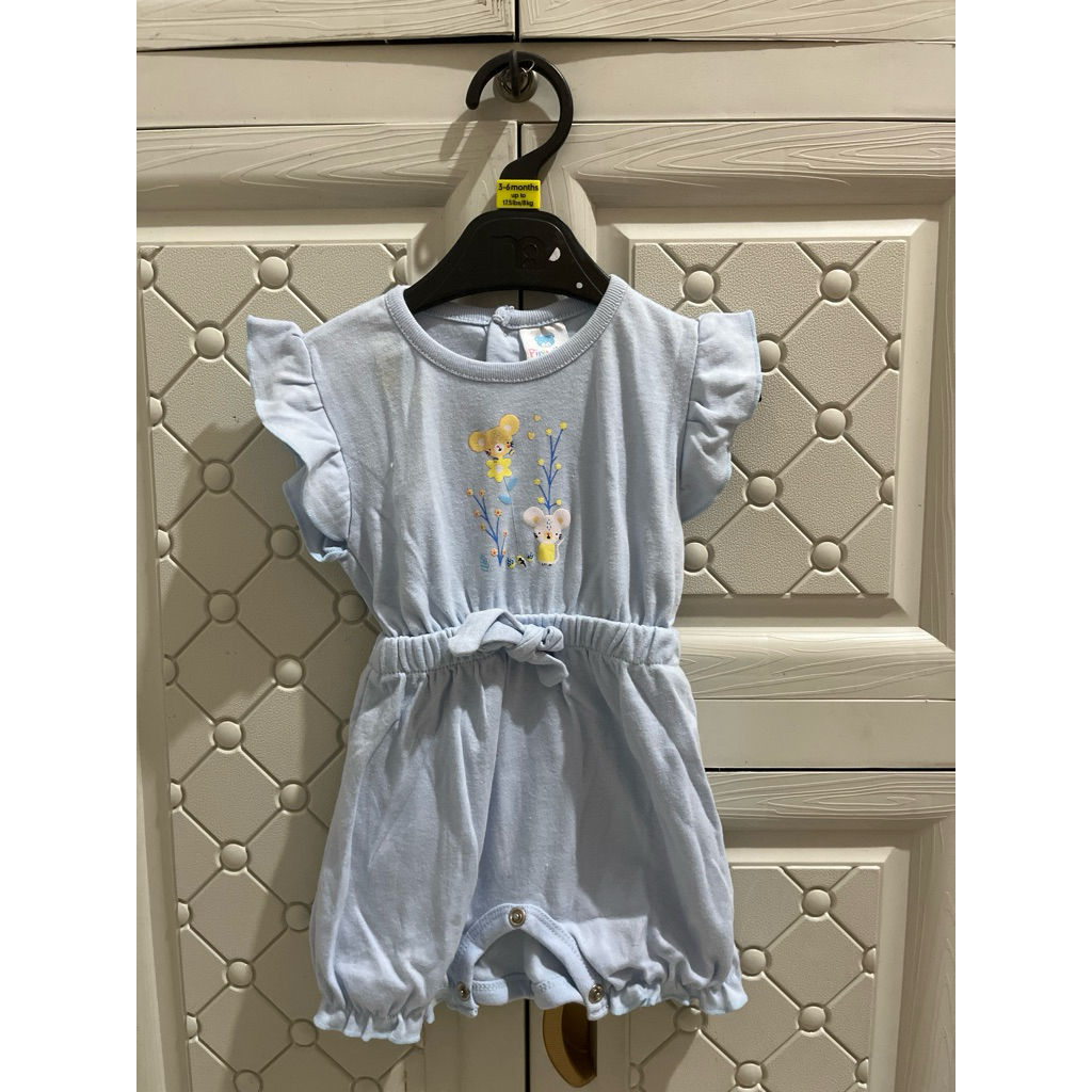preloved baju romper jumpsuit jumper anak perempuan cewek pipiniko brand matahari 6-12 bulan biru