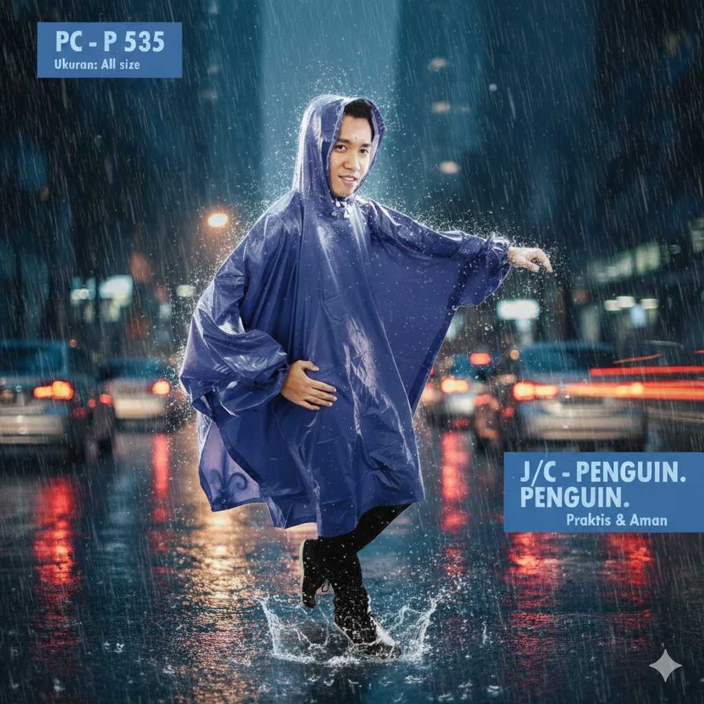 Jas hujan poncho lengan PENGUIN P535 BIG SIZE - jas hujan transparan - jas hujan kelelawar - jas huj