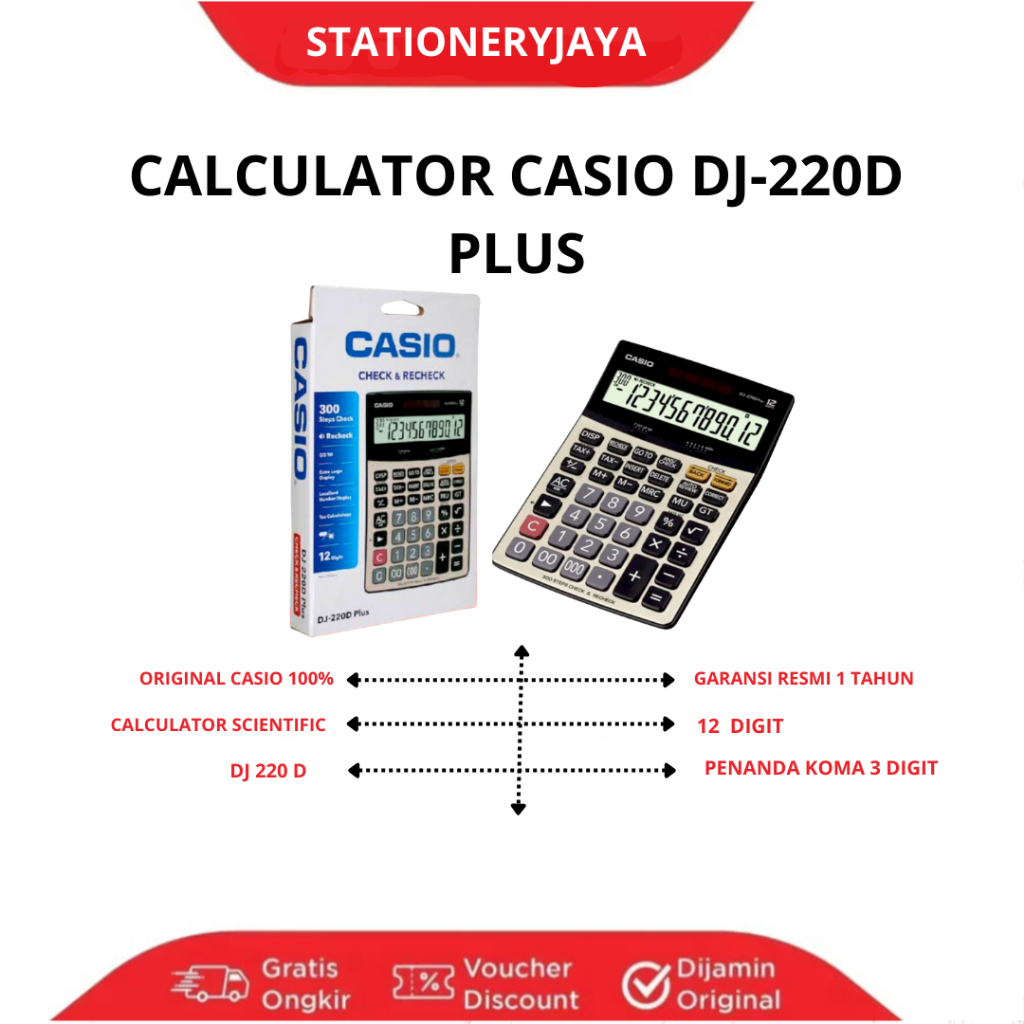 KALKULATOR DJ 220 CASIO 12 DIGIT D-PLUS