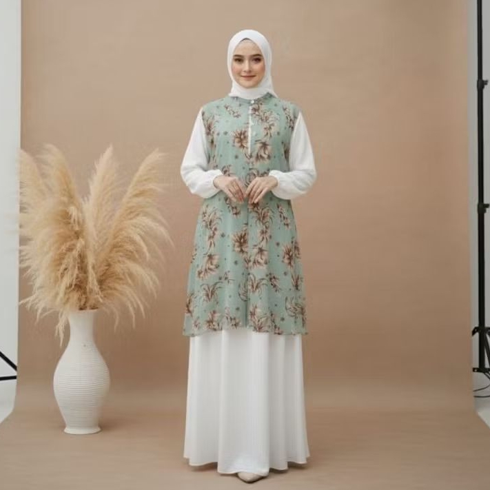 Outer Ceruty tanpa Lengan Motif