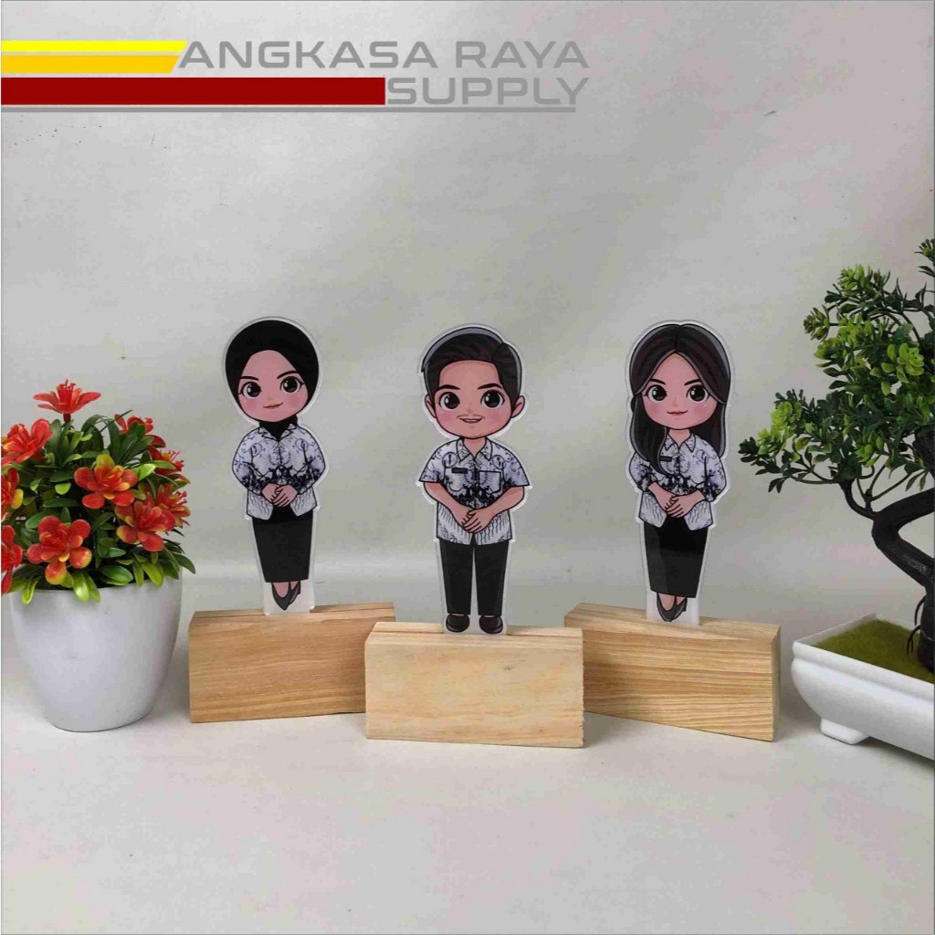 Piala akrilik MODEL 2 PGRI tatakan kayu-piala akrilik guru-souvenir hari guru-Kado hadiah hari guru 