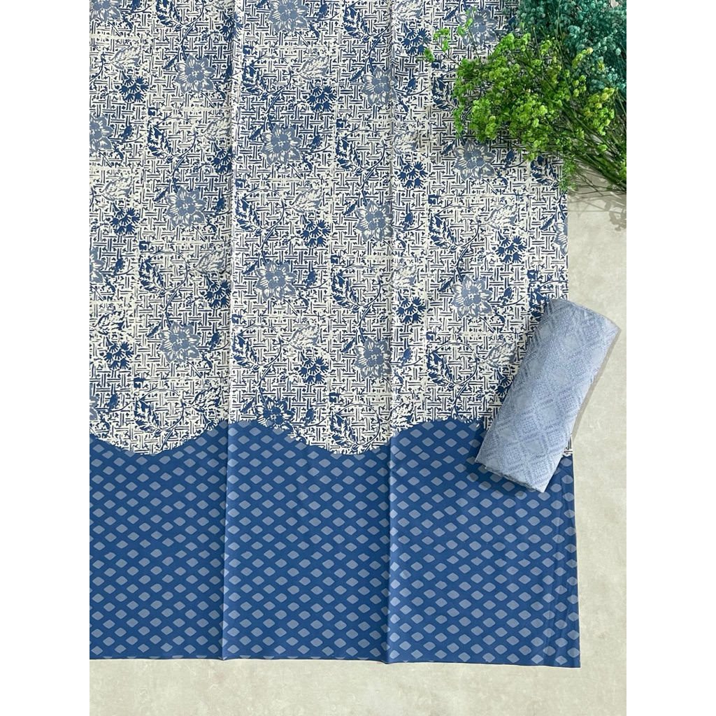 kain batik katun cap pastel dimensi pinggir gelombang set viscose polos