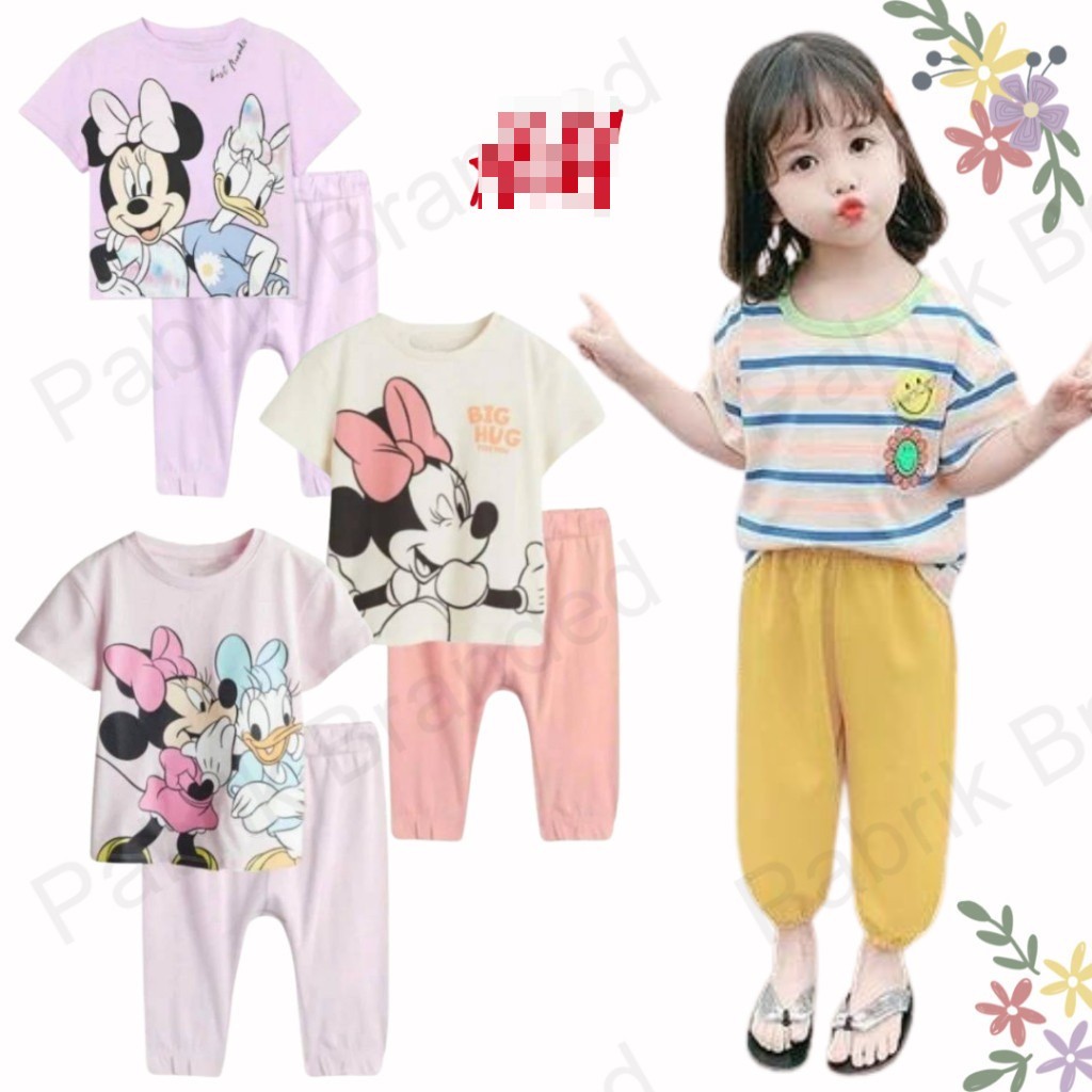 Pabrik branded HaeM Dsny tee jogger kids set P3 9 12 18 month bulan 1 2 3 4 years tahun cotton bambo