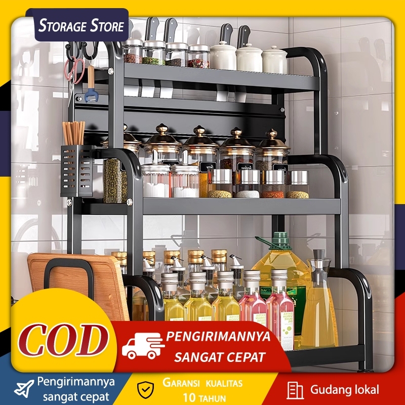Rak Bumbu Dapur Stainless Steel 2 & 3 Susun - Rak Penyimpanan Botol Bumbu Serbaguna, Rak Dapur Minim