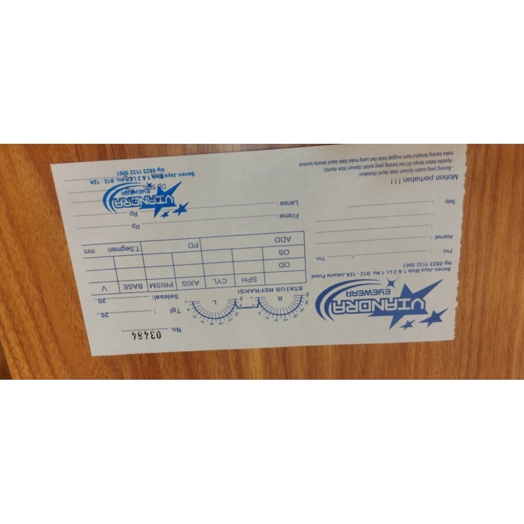 nota kacamata l bon + kwitansi pembelian kacamata