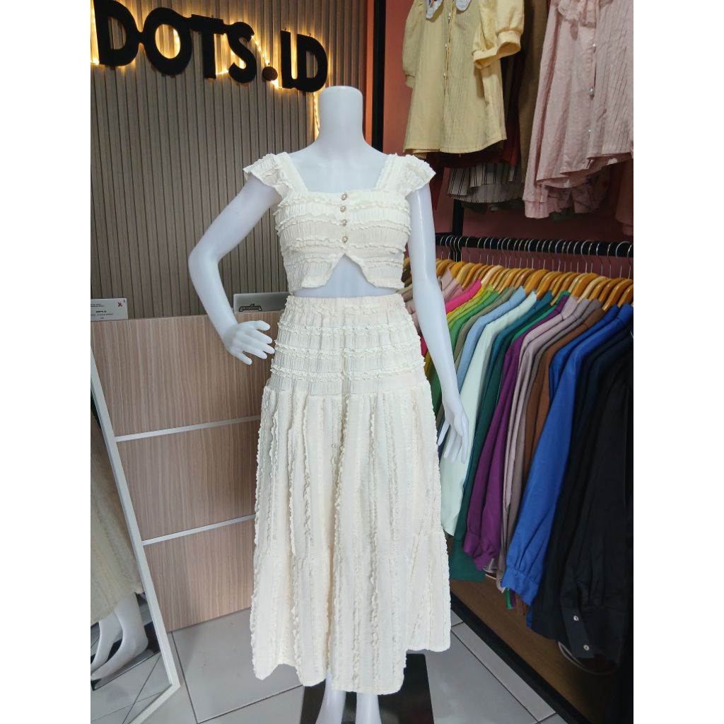 Ruffle Sweetheart Set Bangkok – Setelan Crop Top & Rok Midi Wanita | Baju Bangkok Import Korea Style
