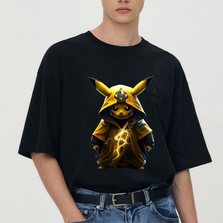 T-Shirt 3 Dimensi DTF Pria Karakter Pikachu Kartun Pokemon/Kaos Unisex Bahan Katun Original 100%