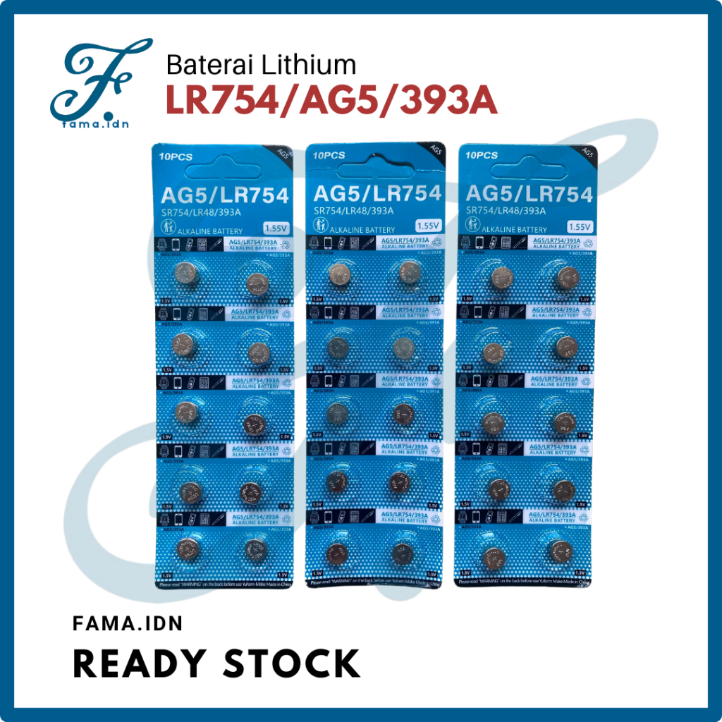 Baterai Kancing LR754 AG5 393A Alkaline Battery SR754 LR48