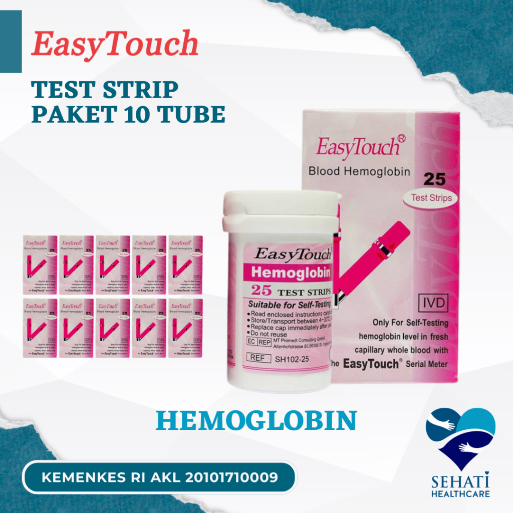 Easy Touch Paket Strip 10 Tube Hemoglobin Test Diangnosa Cek Hb Hemo untuk Alat GCU EasyTouch Refill