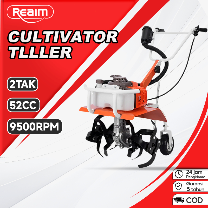 Reaim Mini Cultivator Tiller Mini Tiller Cultivator 52Cc 2-Stroke Cultivator Electric Garden