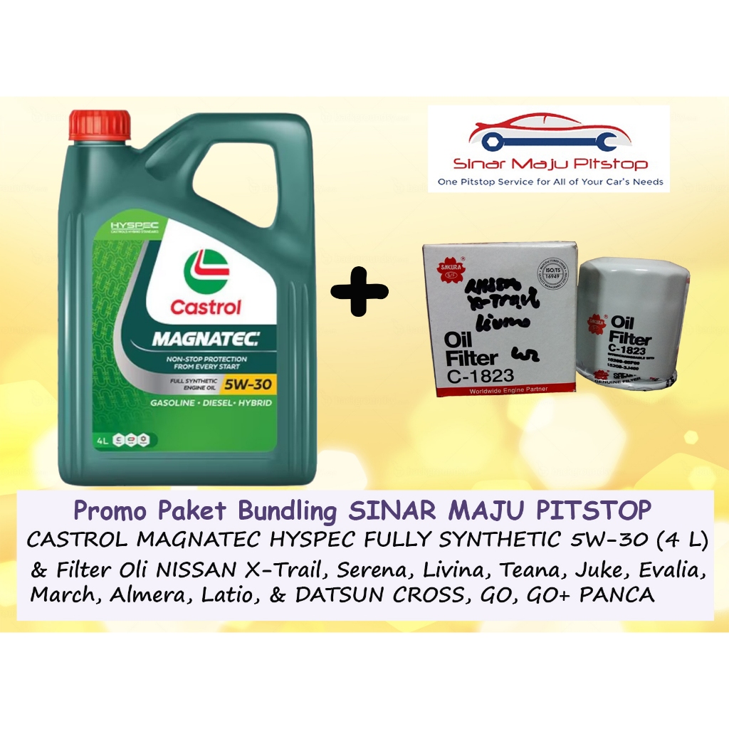 Paket Oli CASTROL MAGNATEC HYSPEC FULL SYNTHETIC 5W-30 & Filter Oli Mobil DATSUN GO PANCA & HATCHBAC