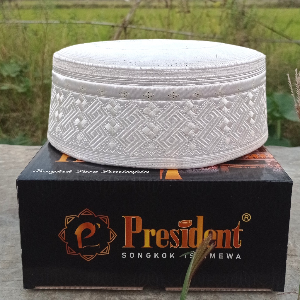 PECI HAJI SONGKOK HAJI KOPIAH HAJI BORDIR PREMIUM AL MUHAIMIN PUTIH PRESIDENT