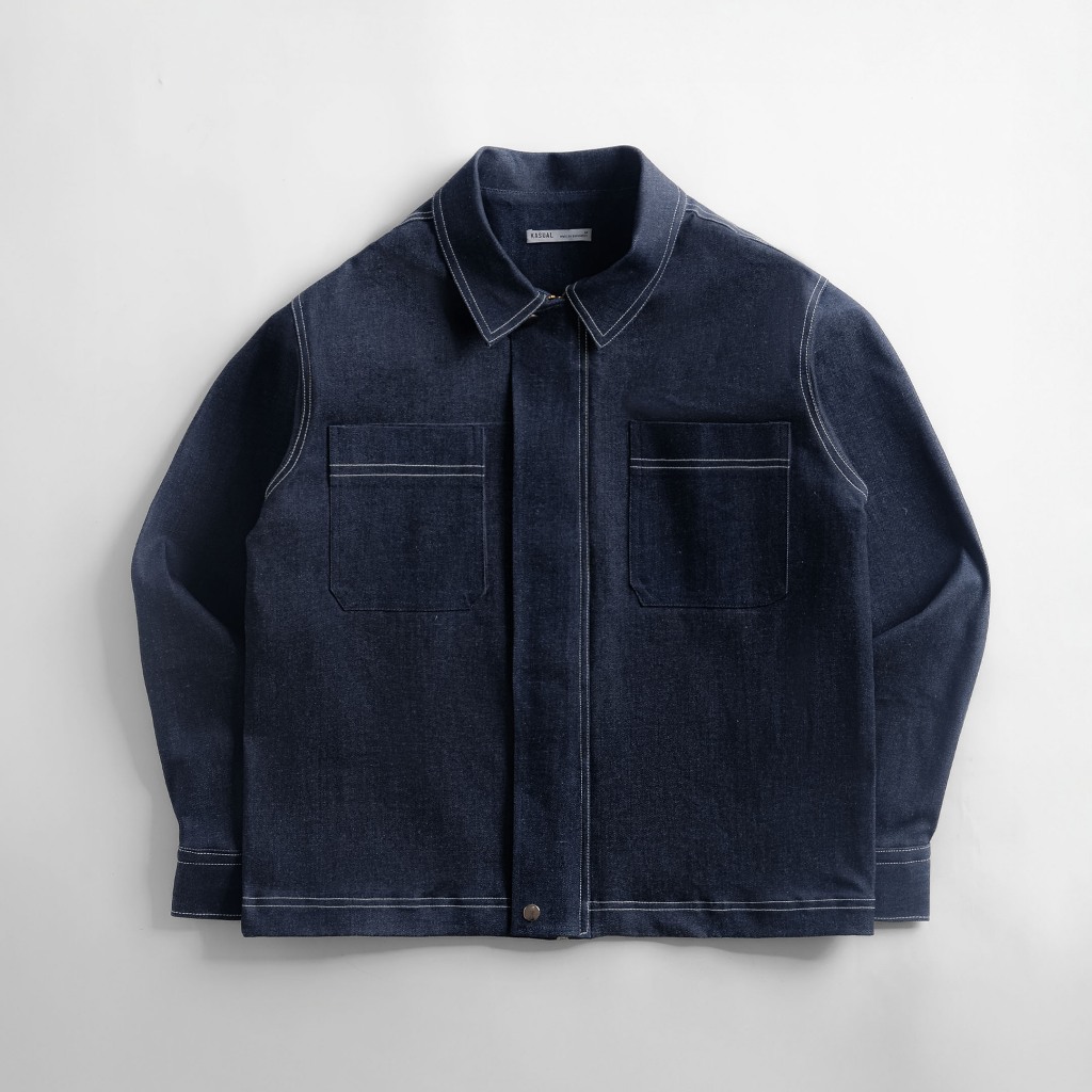 Kasual Navy Blue Work Denim Jaket