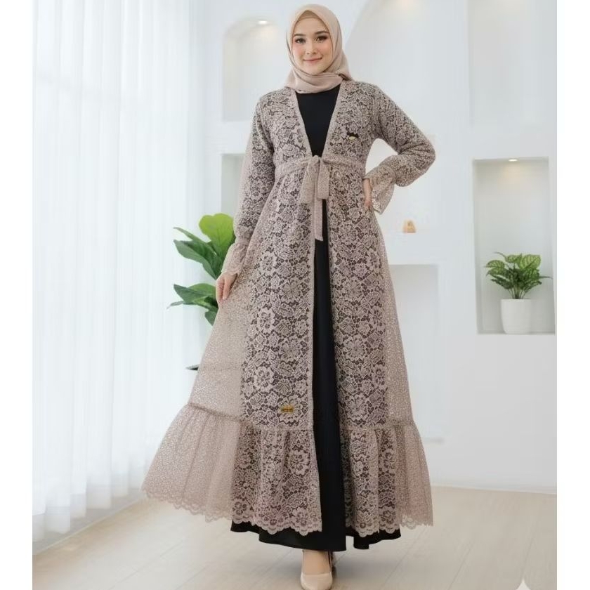 Outer cardigan brokat/long outer brokat wanita/outer brokat kondangan