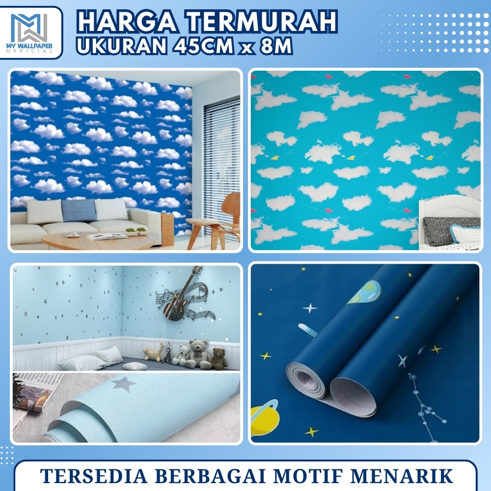 [COD 10M] Wallpaper Dinding Motif Awan Wallpaper Langit Biru Bintang Wallpaper Plafon Awan 10 Meter