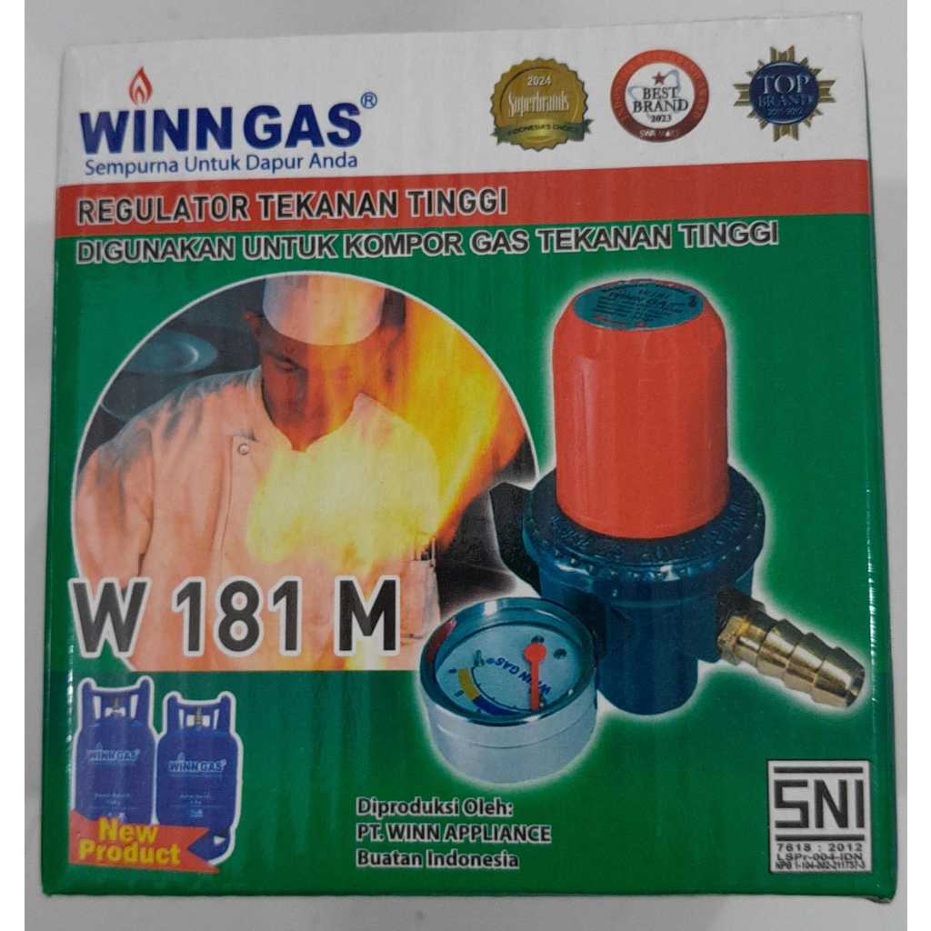 WINN GAS Regulator Gas LPG W181 Tekanan Tinggi + Meter Kepala Gas Kompatibel Tabung 3-12kg