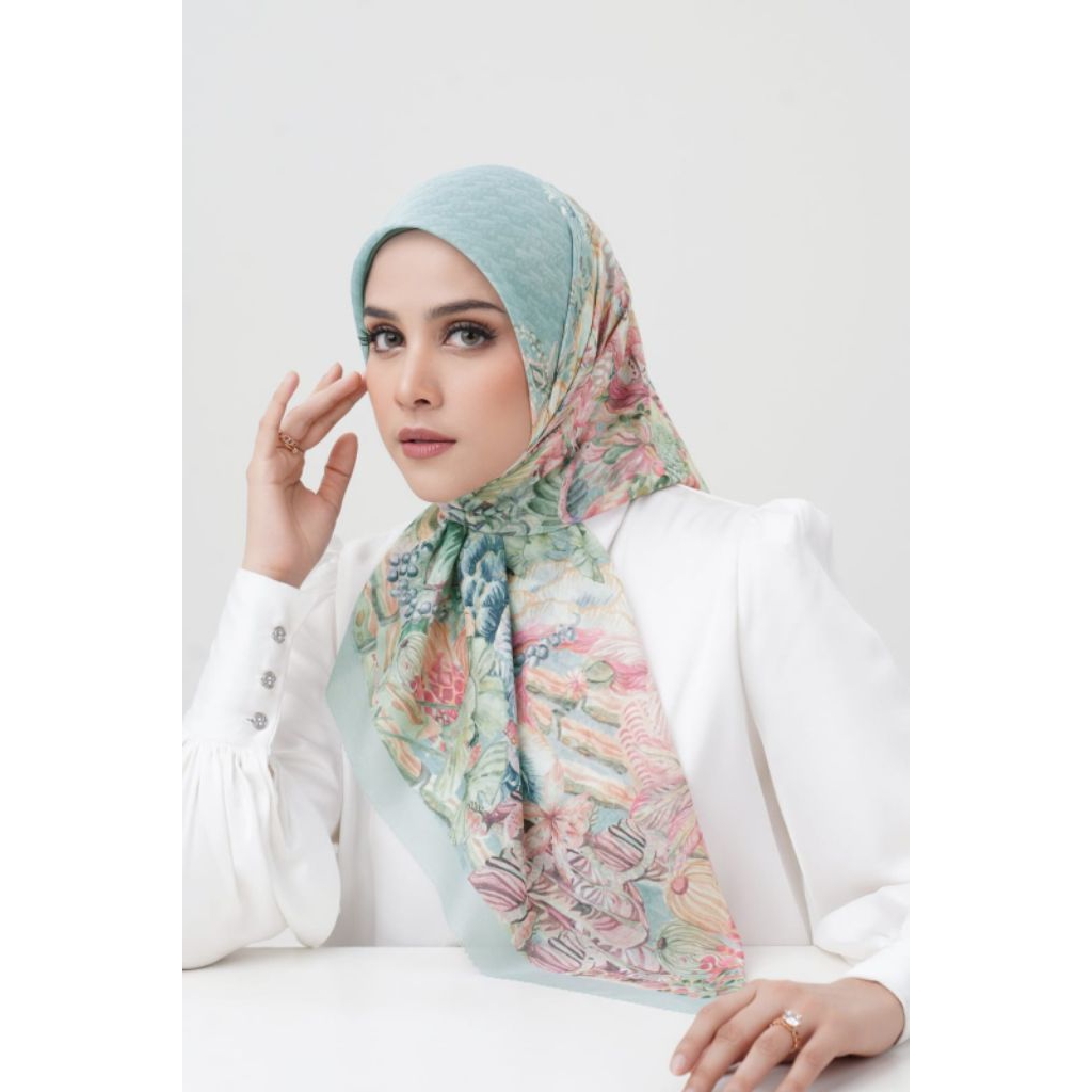 BS Buttonscarves - Biru Tosca - New - Forestis Voile Square - Aquamarine