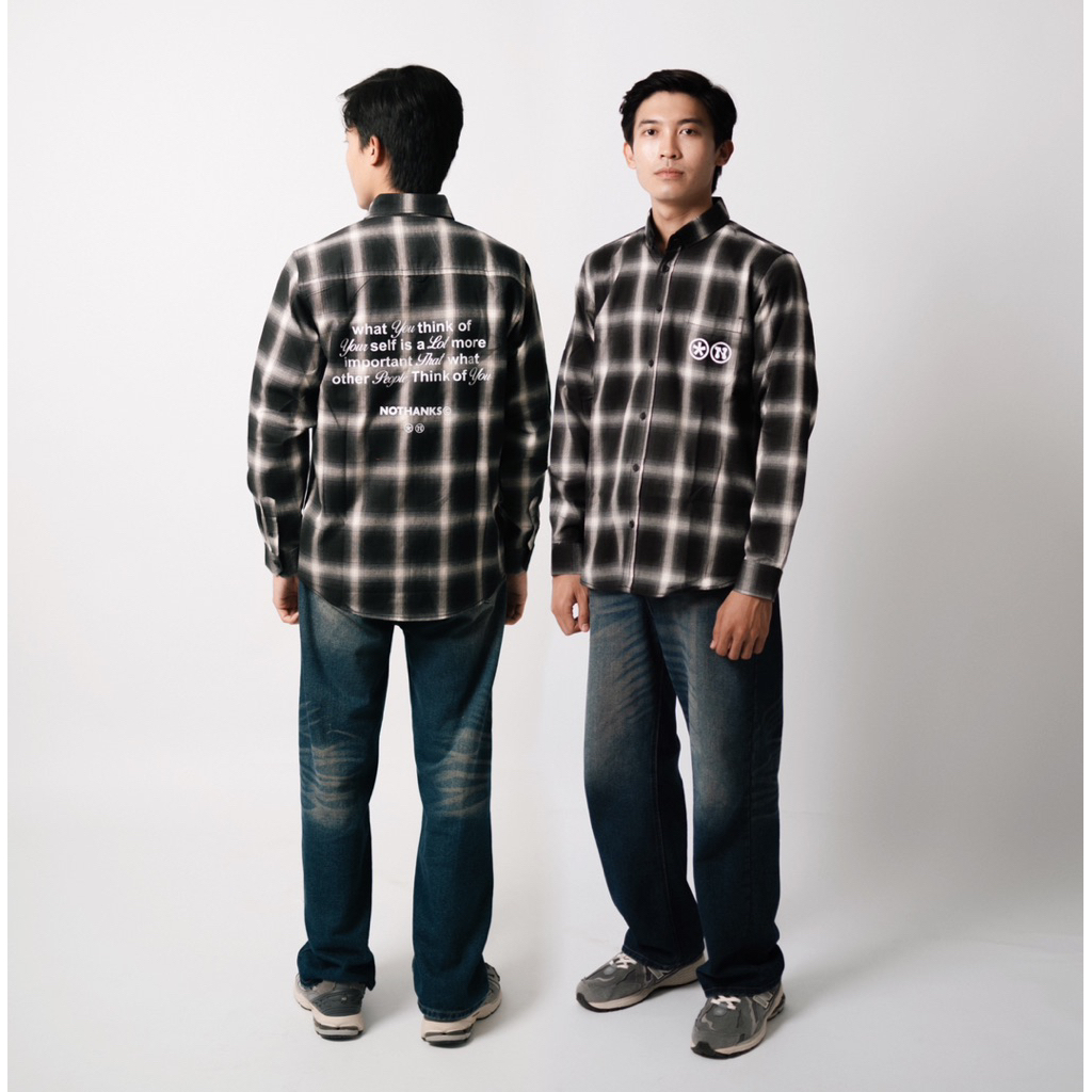 NEW PRODUCT FLANEL VETERANO NOTHANKS BLACK KEMEJA PANJANG PRIA WANITA Y2K VINTAGE MOTIF