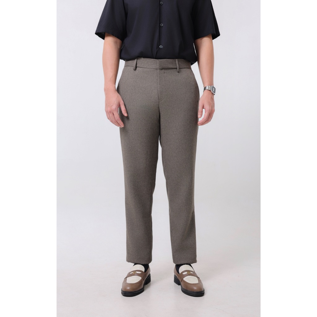 REY - Trousers Cokelat Muda | Celana Bahan Formal Slim Fit Pria Kain Polyester Semi Wool