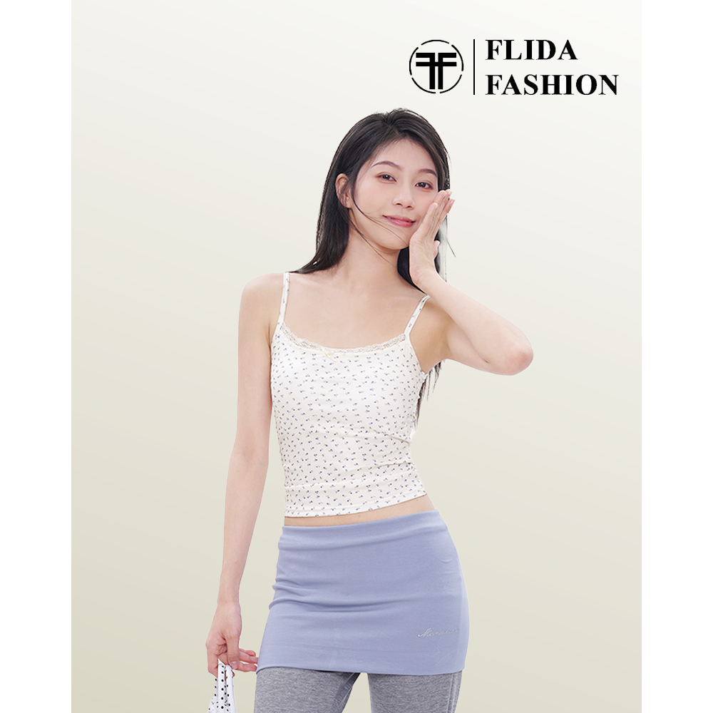 FLIDA FASHION- C19 Tank Top Rajut Wanita Motif Bunga Bunga Kecil- Panjang, Dalaman - Putih - Atasan,
