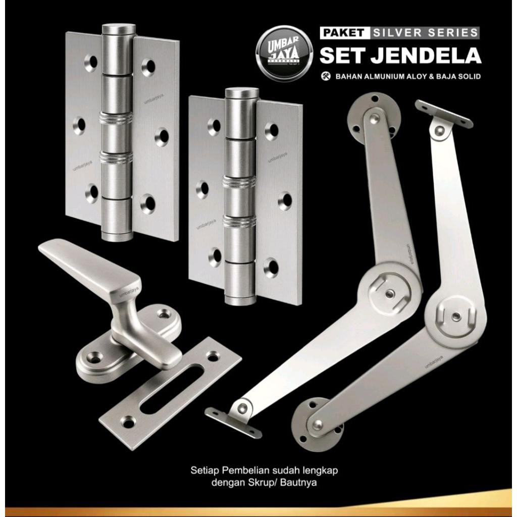 GENZO Paket Satu Set Jendela Hak Angin Lamskar Engsel Tebal Grendel Rambuncis Jumbo Baut Lengkap A-1