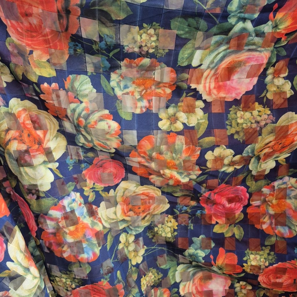 KAIN ORGANZA PREMIUM KOTAK MOTIF BUNGA BESAR - KAIN ORGANDI MOTIF KEMBANG BESAR HARGA PERSETENGAH ME