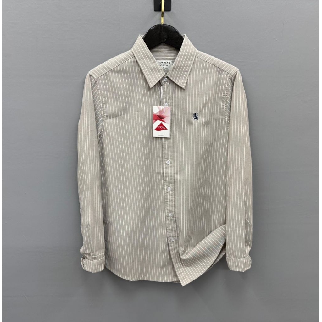 Kemeja stripe salur lengan panjang Giordano||kemeja pria lengan panjang kerah kasual