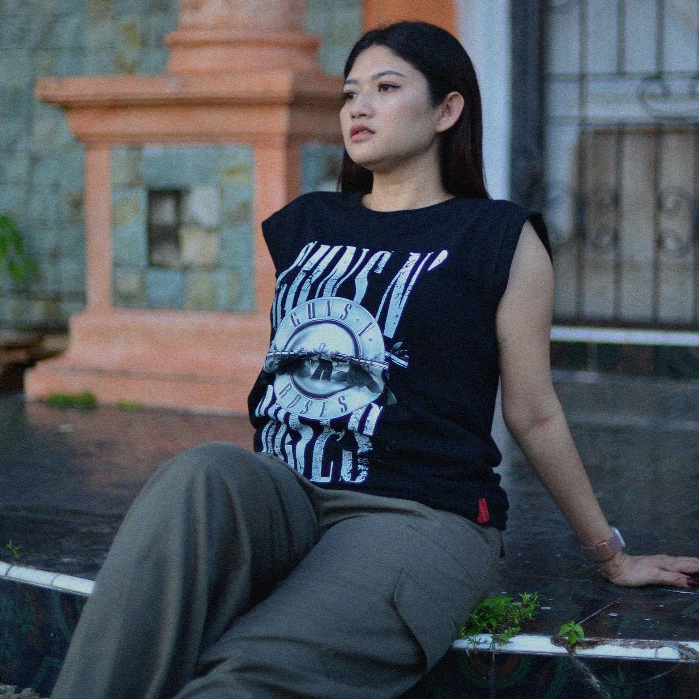 Probeer Hard - Sleeveless Shirt Guns N' Roses Black White - Kaos Lekbong Band - Cotton 30 s