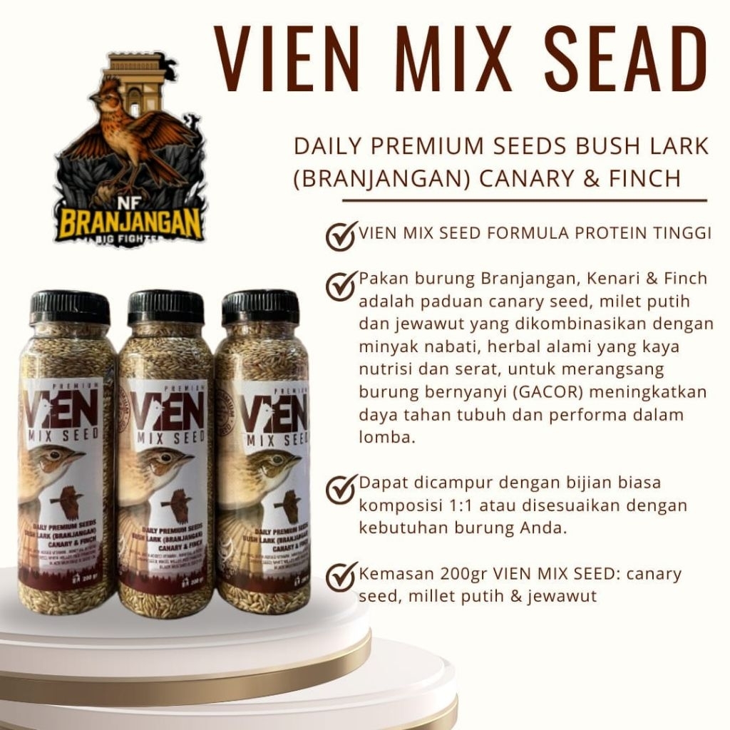 VIEN MIX REGULERVIEN MIX SEED | PAKAN BIJIAN | PAKAN BURUNG
BRANJANGAN | PAKAN KENARI