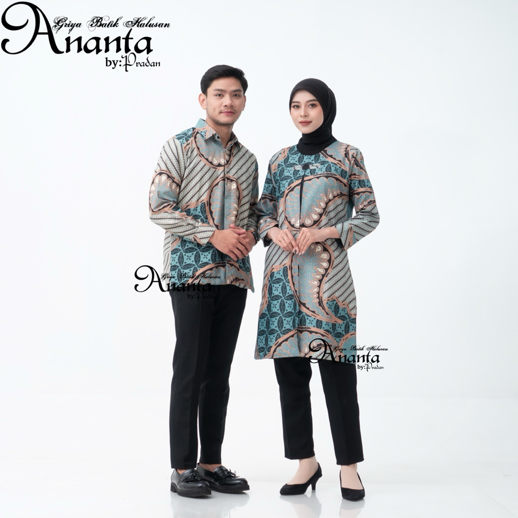 Batik Ananta Couple Sarimbitan Atasan Batik,Kemeja Batik Pria Dan Tunik Batik Wanita Lengan Panjang 