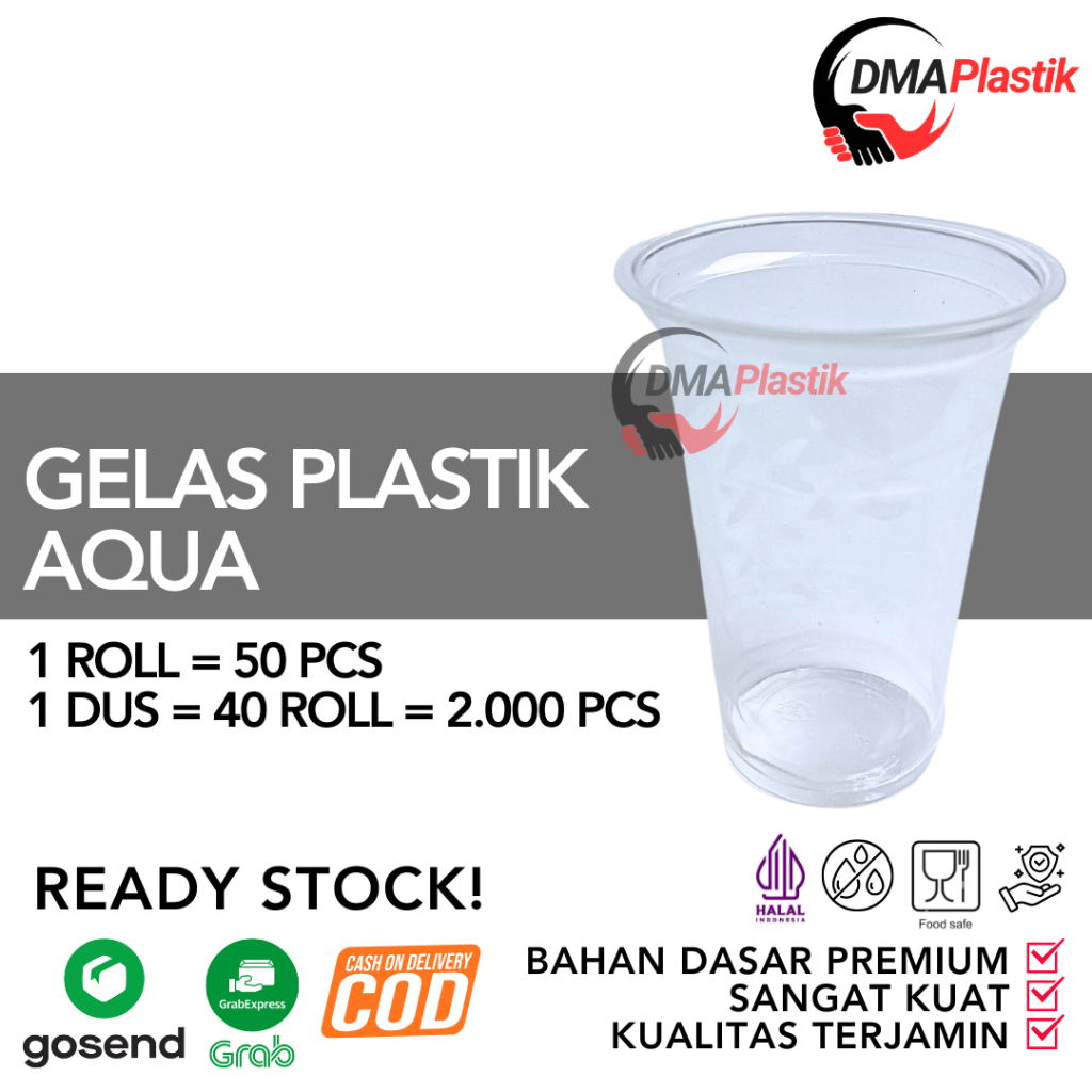 [ Isi 50 ] Gelas Plastik Cup Aqua 220 ml / Gelas Plastik Kopi / Gelas Aqua Plastik