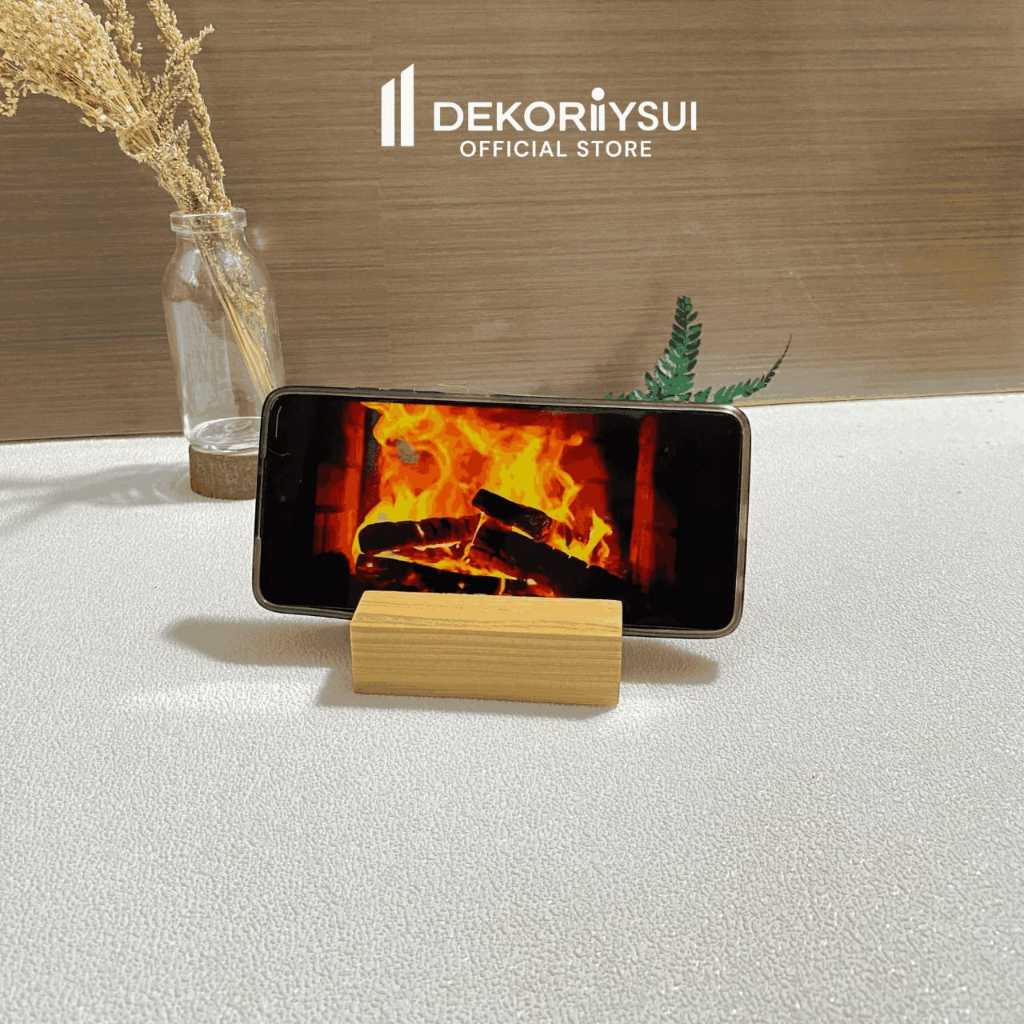 Stand holder hp phone holder meja aesthetic kayu pinus-Finishing gloss