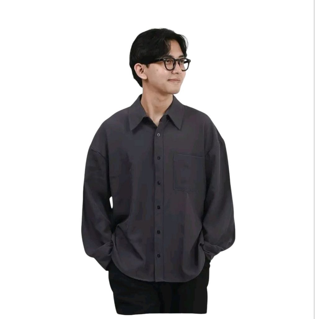 Kemeja Oversize Polos Pria Lengan Panjang | Boxy Oversize | Kemeja Katun Oversize