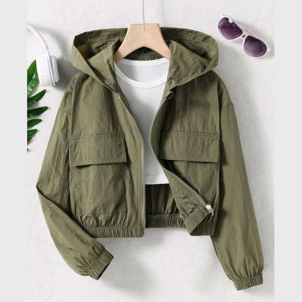 JAKET CROP TOP WANITA KEKINIAN - JAKET HOODIE CROP TOP - JAKET HOODIE PARASUT CROP TOP