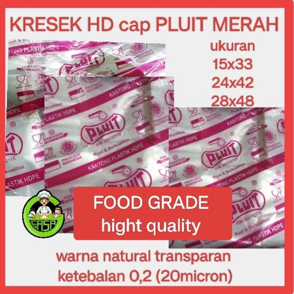 PLUIT MERAH TEBAL 02 food grade (20mic) lebih tebal dr Pioneer-Pioner Tas kantong kresek PLASTIK HD 